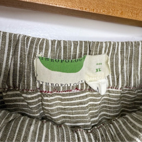 ANTHROPOLOGIE 100% Linen Green and White Stripe Tapered Pants - Picture 4 of 6